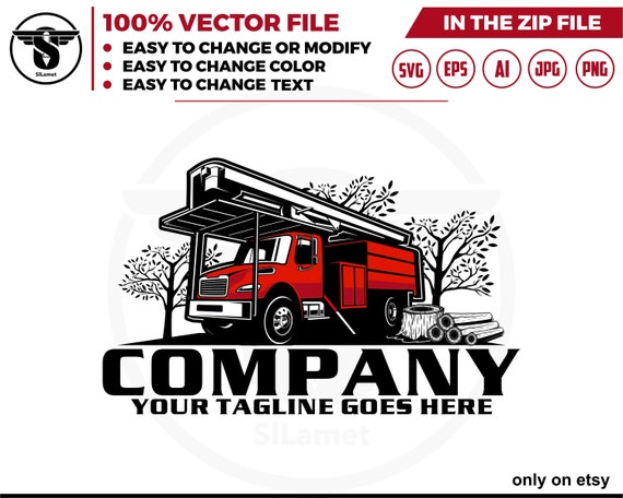 tree sevice logo - Forestry Bucket Trucks logo - chainsaw logo - tree cuting logo - Tree trimmer truck logo