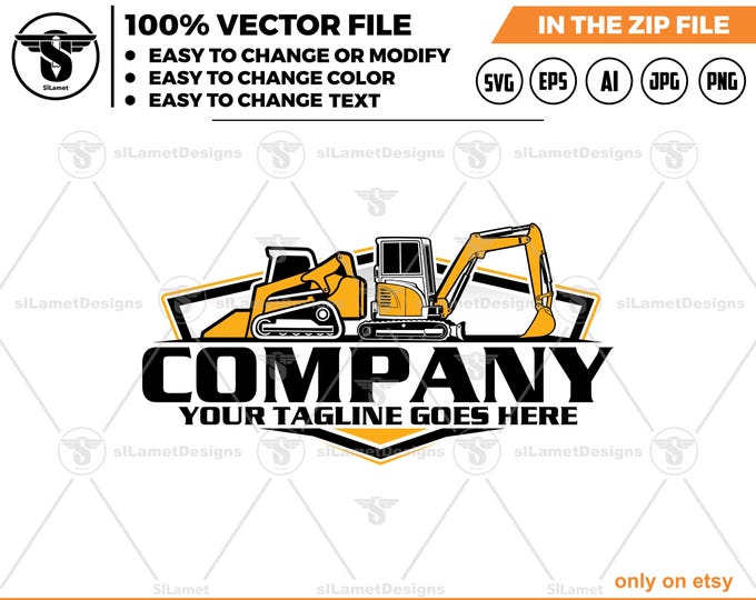 skid steer and Mini Excavator Logo - Construction logo - Compact Equipment svg : side view