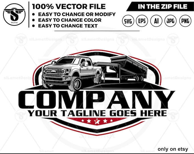 pickup ford and dump trailer logo - pickup and trailer logo - trailer towing logo - towing Company Logo