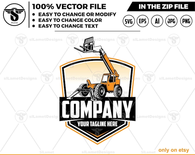 Telescopic handler logo, Forklift telescopic logo, Skytrack logo, Warehouse logo