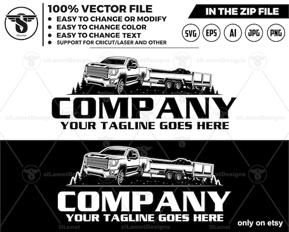 pickup and dump trailer logo - pickup and trailer logo - dump trailer services logo - dump junk services logo - dump trailer - gmc