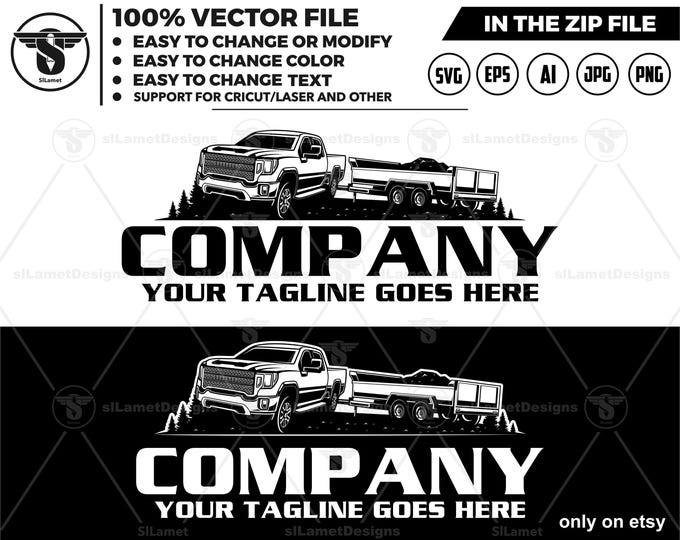 pickup and dump trailer logo - pickup and trailer logo - dump trailer services logo - dump junk services logo - dump trailer - gmc