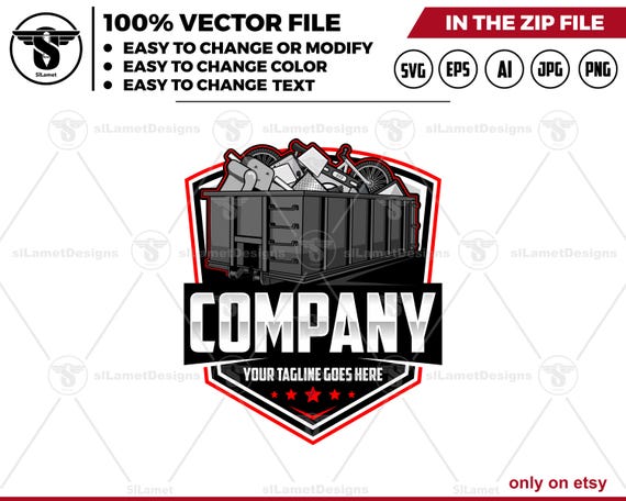 Dump Roll Off Bin logo - Dumpster Logo - Waste Removal Truck Design - Trash Container logo - Junk Hauling Service