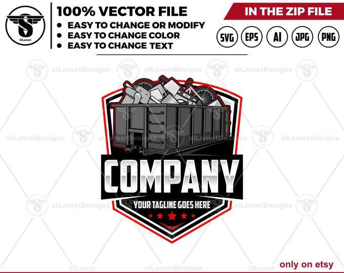 Dump Roll Off Bin logo - Dumpster Logo - Waste Removal Truck Design - Trash Container logo - Junk Hauling Service