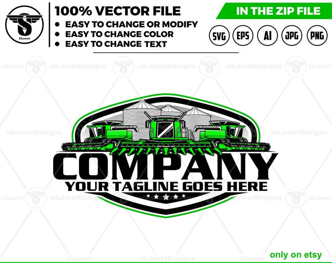 Combine Harvester Logo: heavy farm equipment, silo svg