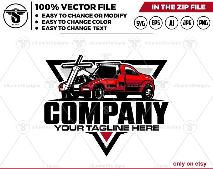 Light Duty Wrecker Logo - Small Tow Truck Logo - Roadside Assistance logo - Vehicle Recovery logo - Towing Service logo
