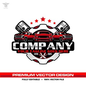 Diseño SVG para taller mecánico: Vector EPS totalmente editable, logotipo para servicio de camionetas