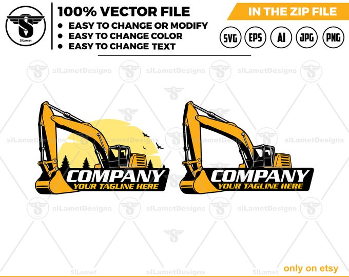 Excavator Logo - Digger Logo - Heavy Equipment logo - Construction Machine Art - Earth Mover logo