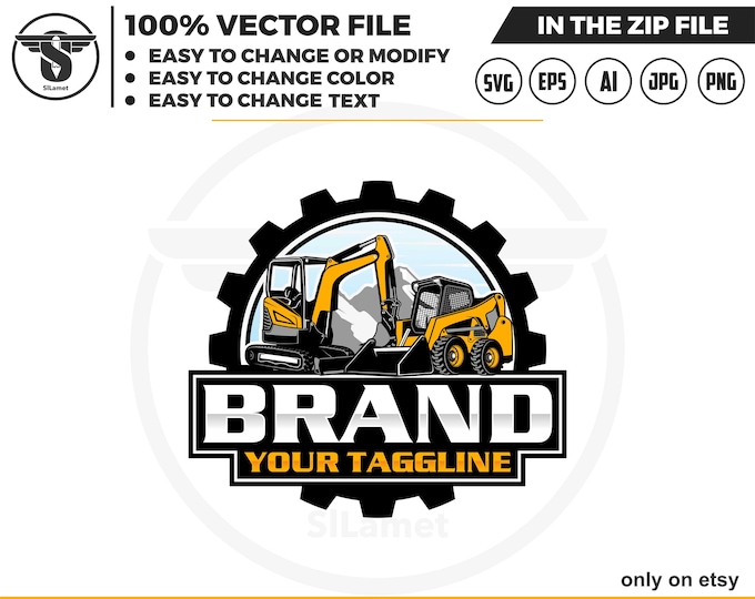 skid steer and mini excavator repair logo - heavy equipment repair logo