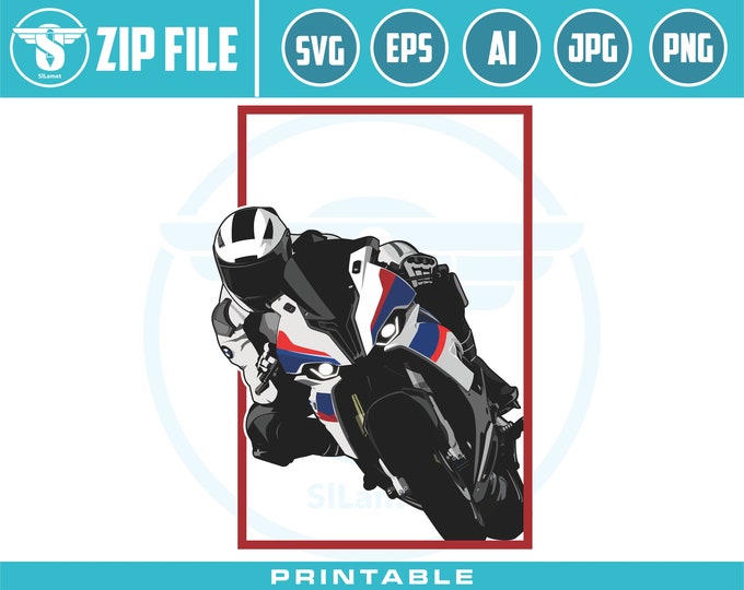 riding motorbike BMW S1000RR SVG, racing motorbike, illustration motorbike vector motorbike, print racing motorbike, t-shirt screen printing