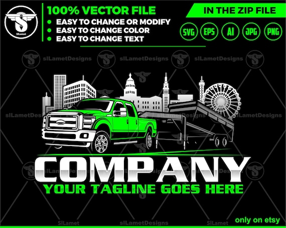 pickup dump trailer city - pickup and trailer logo - dump trailer services logo - dump junk services logo - dump trailer city logo