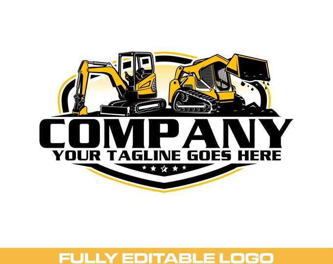 Skid Steer Mini Excavator Logo: Fully Editable, Construction Excavation Contractor SVG Vector Design