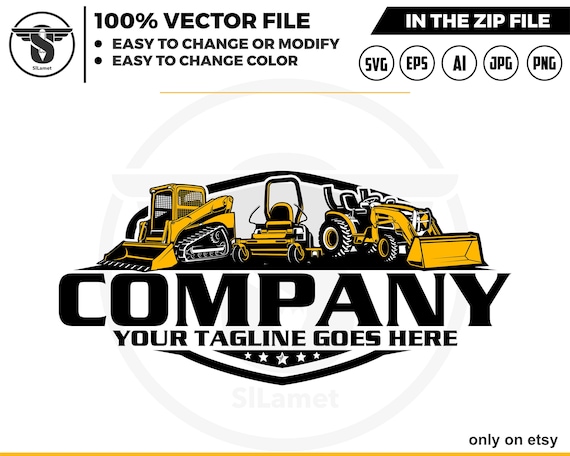 equipment vehicles logo - Skid steer loader, zero turn mowers, lawn mower, tractor backhoe logo - heavy equipment svg