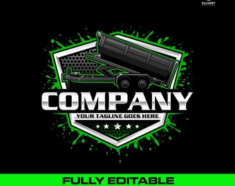 Roll-Off Dump Trailer Logo: Waste Management Transport Vector Designs (SVG, EPS, PNG)