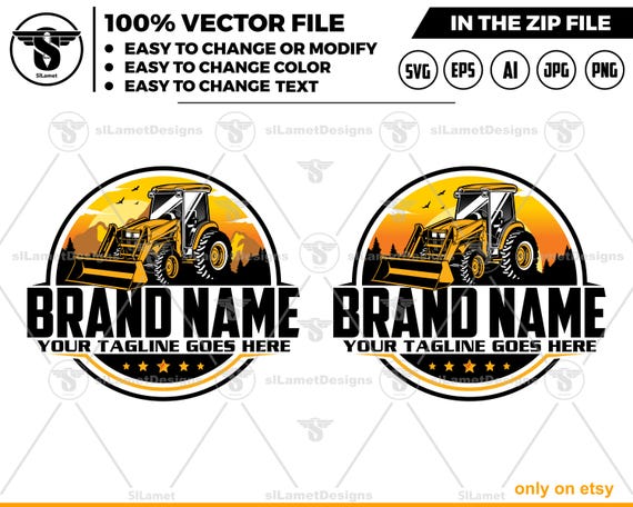 Tractor Loader Logo  - Tractor Backhoe Logo Template - Heavy Equipment Branding - farming Equipment logo