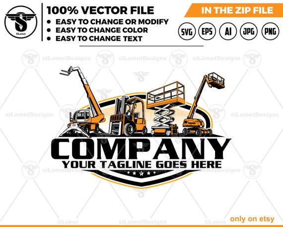 Cherry Picker,  Boom Lift, Rotating Reach Lift,  Forklift Logo - Construction Equipment logo
