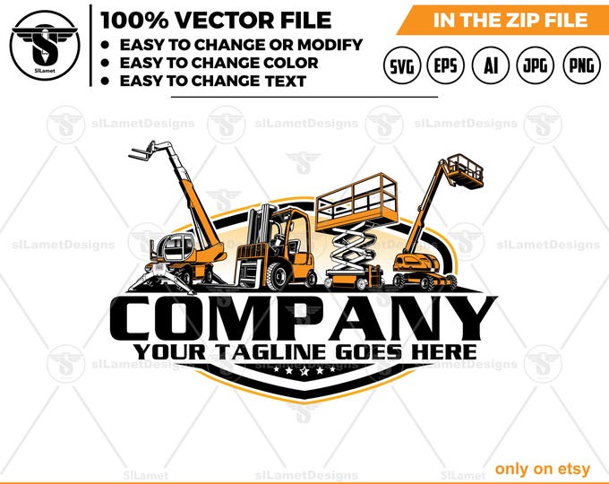 Cherry Picker,  Boom Lift, Rotating Reach Lift,  Forklift Logo - Construction Equipment logo