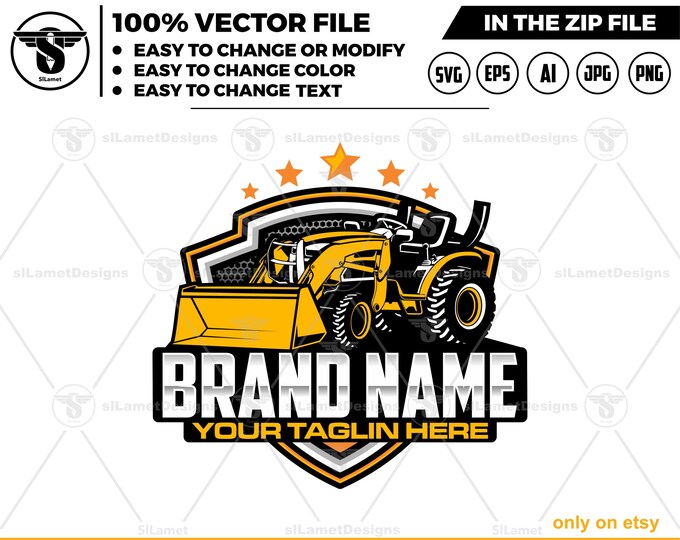 Tractor Loader Logo | Tractor Backhoe Logo Template | Heavy Equipment Branding | Digital Vector Download
