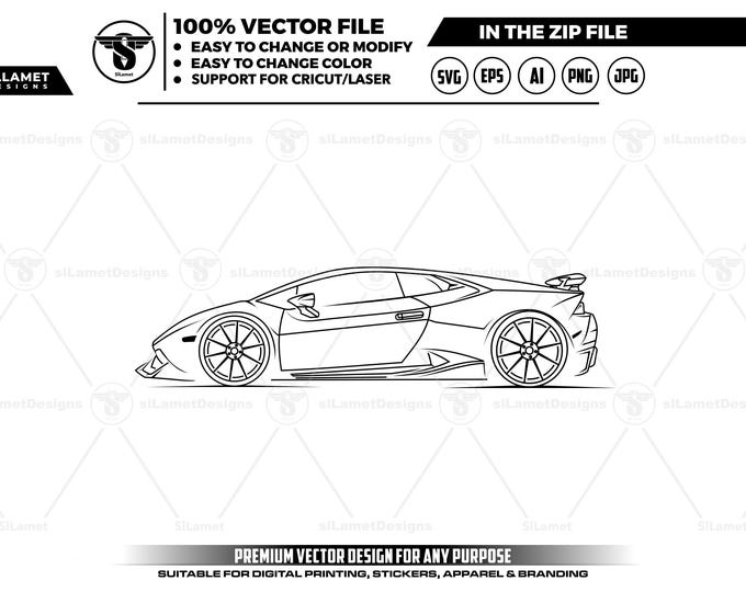 Lamborghini Line Art SVG: Supercar Vector Graphics (Digital Download)