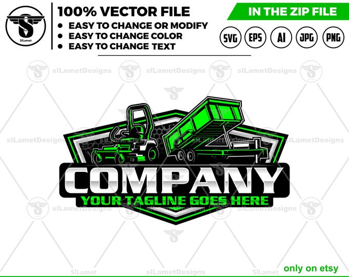 Lawn Mowers and dump trailer logo- Zero Turn mowers logo - grass cleaner logo