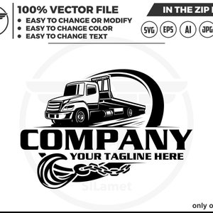 Flatbed Towing Truck Logo: Silhouette Vector Graphic (Digital Download)