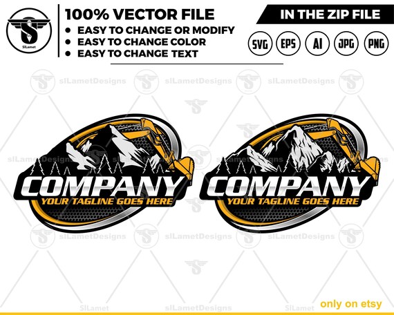excavator mountain logo - excavator logo template - bucket excavator svg - construction logo - digging logo - earth digging logo -