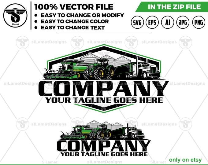 Farm Equipment Logo: Tractor, Combine, Grain Truck, Grain Bin - silo (Digital Download)