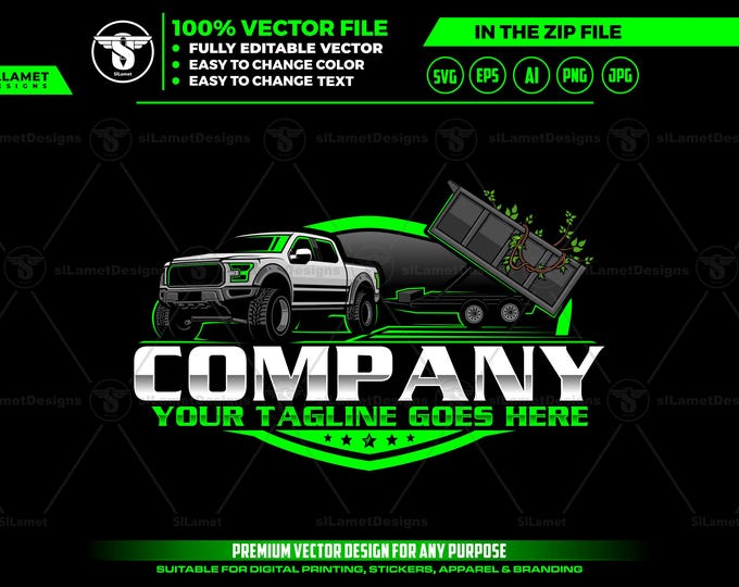 pickup truck pulling dump trailer Logo: Hauling Business Design, SVG, vector file