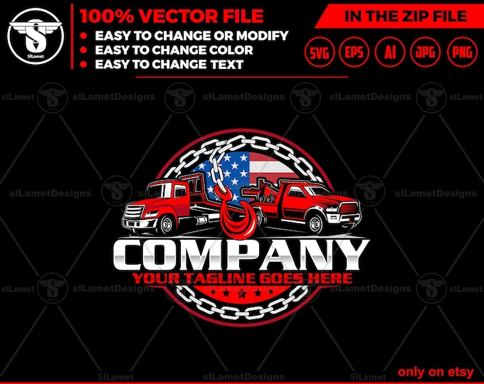 American towing truck logo, towing logo, towing chain svg, tow truck 18 wheeler, tow truck logo, towing service logo, USA tow car logo