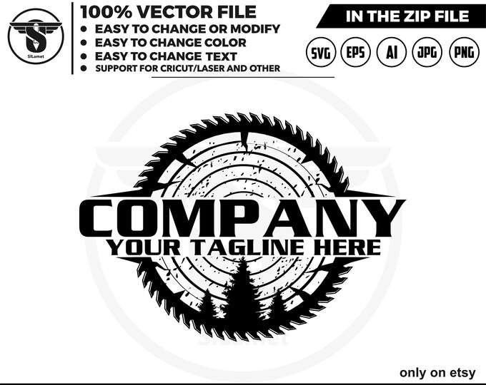 woodcutter logo - lumberjack logo - wood cutting tool logo - truck logging logo