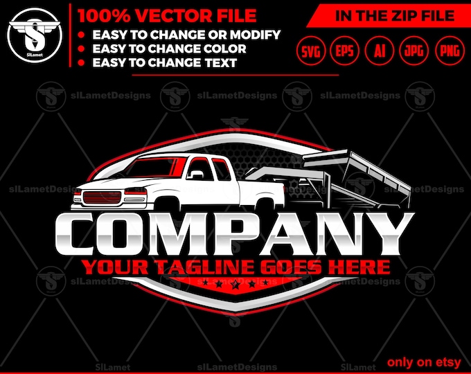 Pickup &  gooseneck dump Trailer Logo - Pickup Truck Trailer Logo Template - Hauling Equipment Branding - dump trailer logo