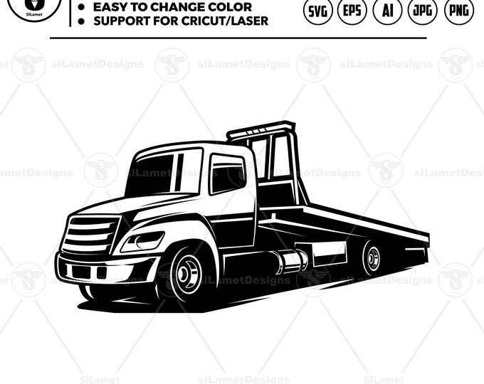 Flatbed Tow Truck SVG: Silhouette Vector Graphic