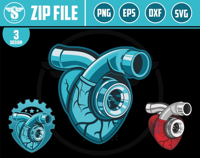 turbo heart SVG, turbo SVG, Turbo Power Svg, Turbo Charger Engine Car Svg, Turbo Charger Mechanic Engine Svg, Turbo Sticker Svg, Png, AI Dxf