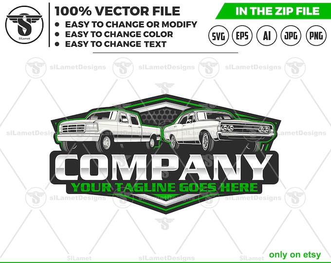 Classic Muscle Car Logo - Vintage Car Logo - Retro Auto Icon - Classic Pickup Truck Logo - Old School Vehicle Design