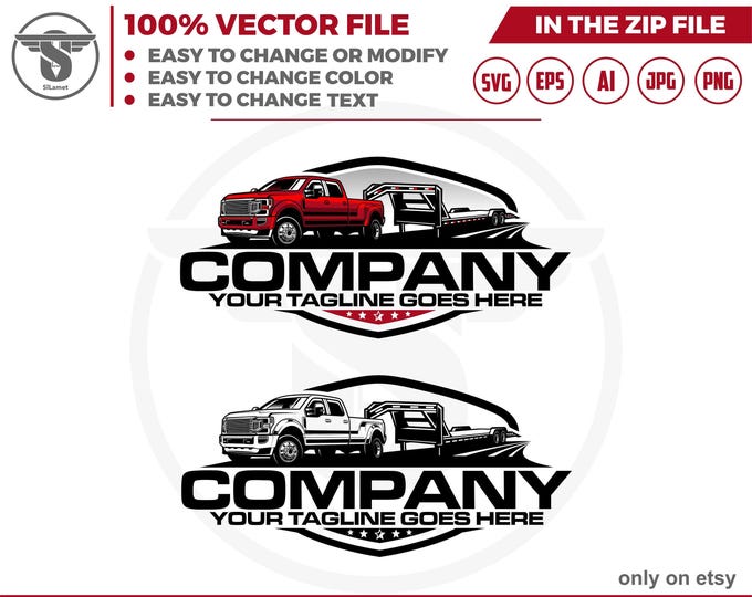 Pickup Truck and Trailer Logo: Equipment Transport Vector Designs (SVG, EPS, PNG)