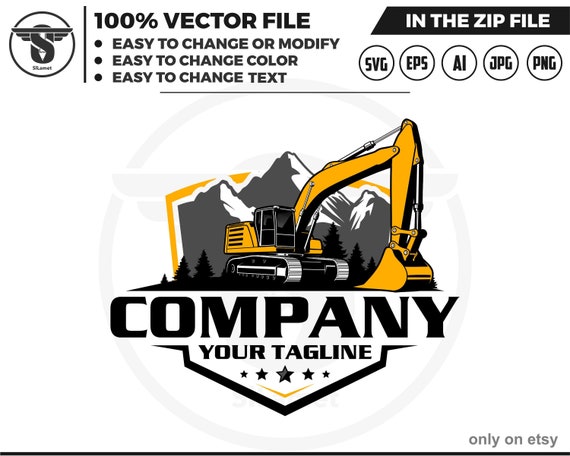 excavator and mountains logo - equipment vehicles logo - heavy equipment svg - excavator logo