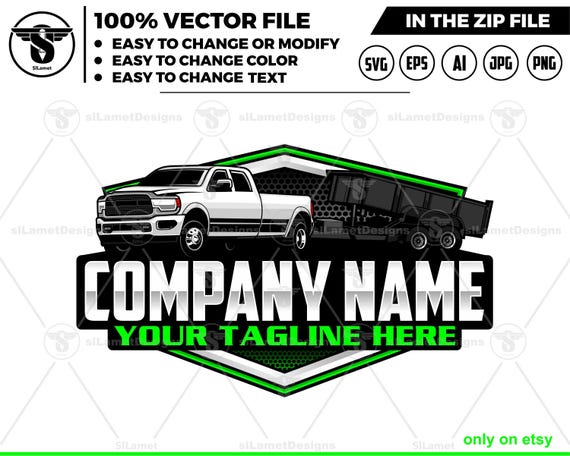 pickup and dump trailer logo - pickup and trailer logo - dump trailer services logo - dump junk services logo - dump trailer