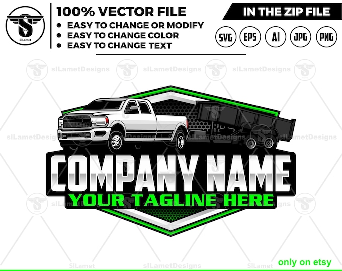 pickup and dump trailer logo - pickup and trailer logo - dump trailer services logo - dump junk services logo - dump trailer