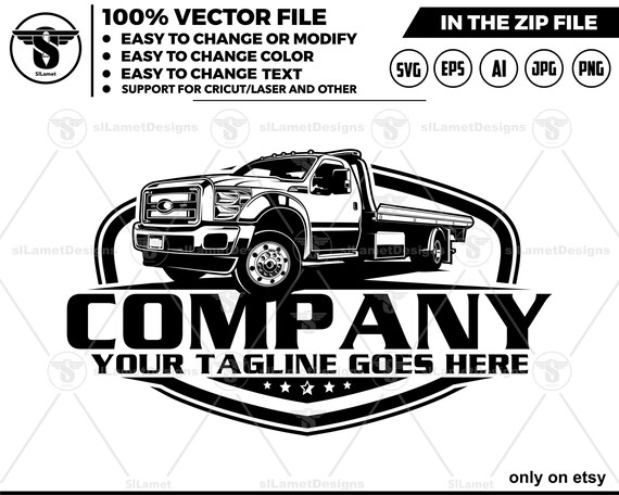 Flatbed pickup svg - pickup towing svg - tow truck svg - tow truck for cutting - tow truck black and white - tow truck silhouette - ford tow