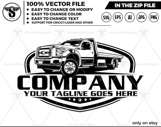 Flatbed pickup svg - pickup towing svg - tow truck svg - tow truck for cutting - tow truck black and white - tow truck silhouette - ford tow