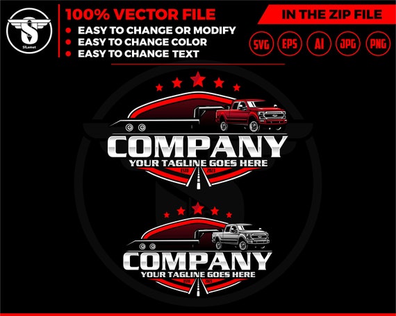 pickup and trailer logo - trailer towing logo - towing Company Logo - pickup and flatbed trailer