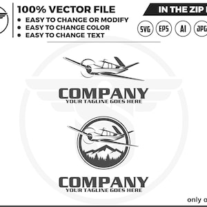 Light Aircraft Logo: Private Plane Vector Graphics (Digital Download)