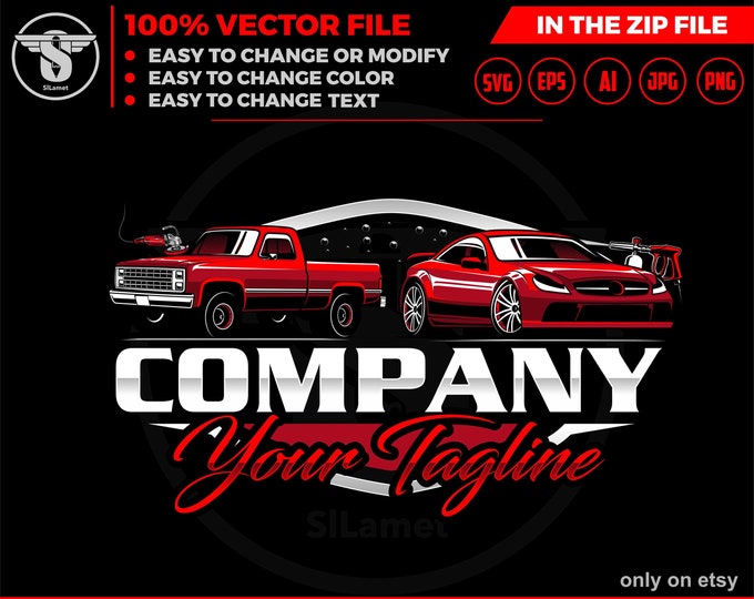 pickup truck and sport car wash - Car wash pickup truck logo template - car wash logo - cleaning car logo - automotive - detailing logo