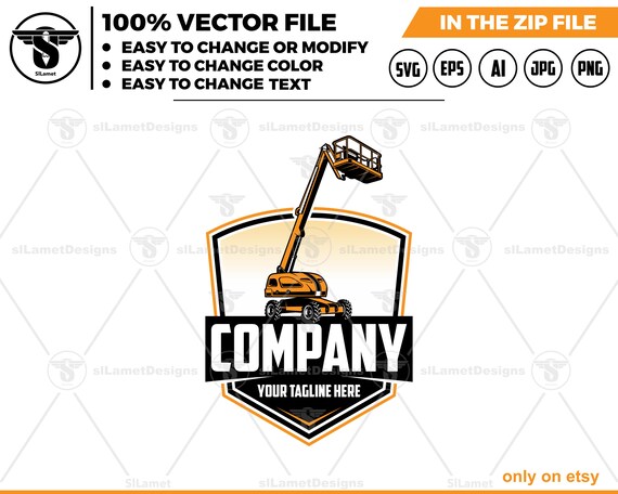 Cherry Picker Logo - Aerial Work Platform logo - Lift Truck Logo - Construction Equipment Art - Mobile Boom Lift Design