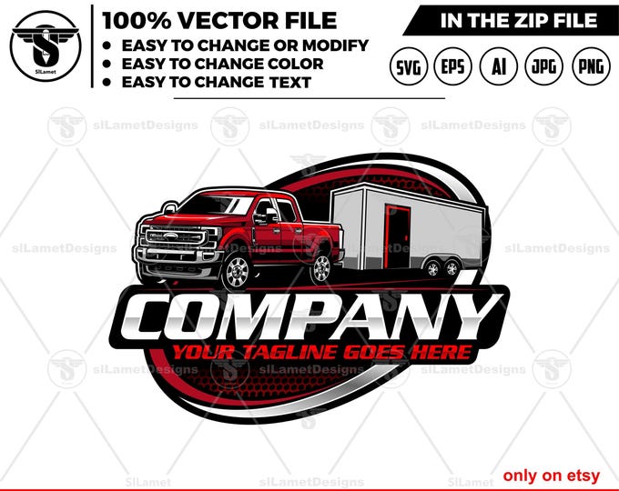 pickup pull enclosed trailer logo - trailer shipping logo - trailer logo, box trailer logo - pickup and enclosed trailer