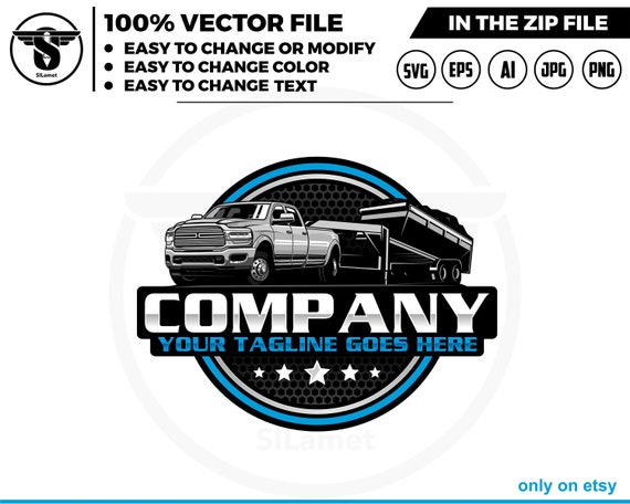 pickup and dump trailer logo - pickup and gooseneck dump trailer - trailer towing logo - towing Company Logo - ford pickup and dump trailer
