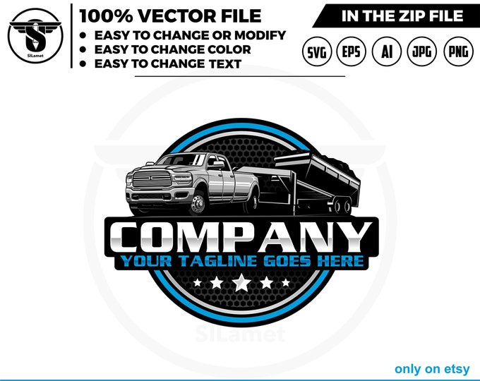 pickup and dump trailer logo - pickup and gooseneck dump trailer - trailer towing logo - towing Company Logo - ford pickup and dump trailer