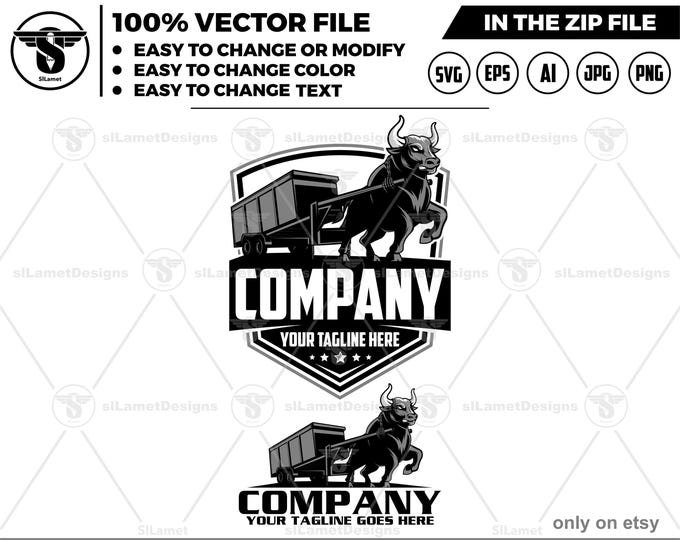 bull pulling dump trailer logo, bull dump trailer rental logo, logo svg, Dumpster Logo , dump rental logo - bumper pull dump trailer logo