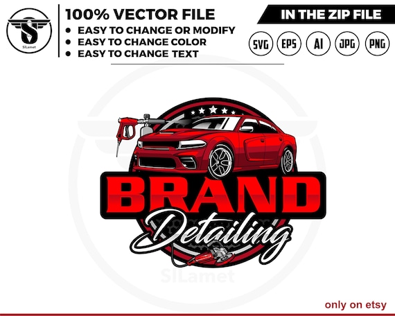 luxury cars auto detailing - sport car detailing logo template - Car Detailing Services logo - car wash logo - Dodge Charger SRT Hellcat