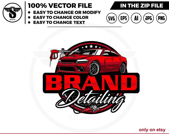 luxury cars auto detailing - sport car detailing logo template - Car Detailing Services logo - car wash logo - Dodge Charger SRT Hellcat